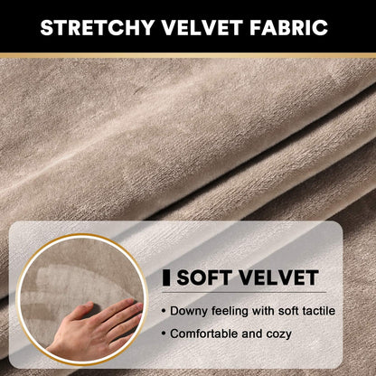 PrinceDeco Velvet Stretch Couch Cushion Cover Soft Cushion Slipcover for Chair Cushion Furniture Protector Seat Cushion Sofa Cover (Width Up to 29.5", Taupe)