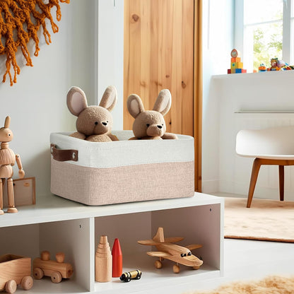 DECOMOMO Small Storage Basket, Closet Storage Bins, Baskets for Organizing Shelves (Beige & White, Small - 6 Pack)