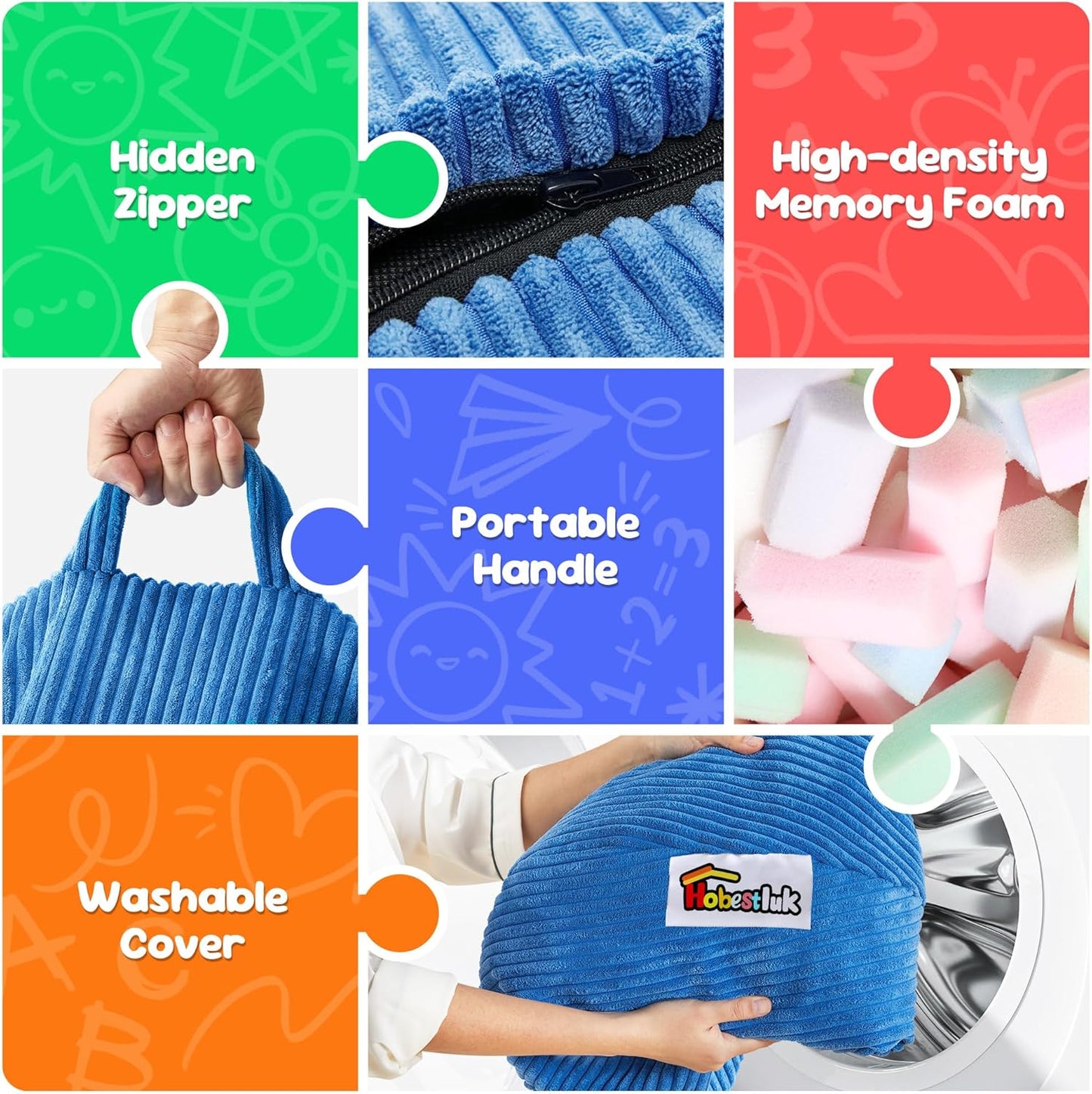 Hobestluk 2.5FT Bean Bag Chair Beanbags Small Bean Bag Chair with Filler Included Teardrop Bean Bag with Removable Cover for Bedroom Living Room (Small, Blue)