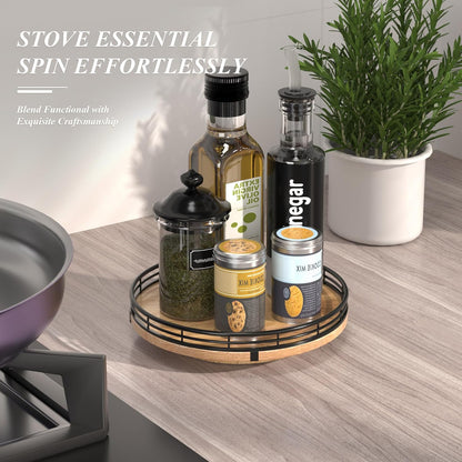 9" Oak Wood Lazy Susan Turntable Organizer for Cabinet, Round Wooden Farmhouse Lazy Susan Organization and Storage for Dining Table, Pantry, Kitchen, Countertop, Cupboard,Home Decor