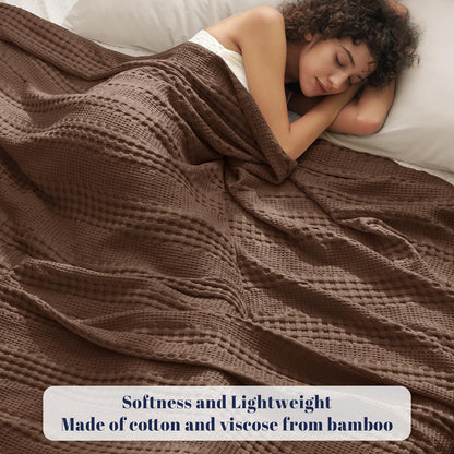 PHF Cooling Waffle Blanket Twin Size, Lightweight 60% Rayon Derived from Bamboo & 40% Cotton Breathable Blanket for Hot Sleepers, Soft and Luxury for Bed Couch and Sofa, 66"x90", Cocoa Brown