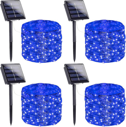 Extra-Long Solar String Lights Outdoor, 4-Pack 400 LED Solar Fairy Lights for Outside Waterproof, Copper Wire 8 Modes Solar Twinkle Fairy Light for Xmas Tree Garden Party Wedding Decor(Blue)