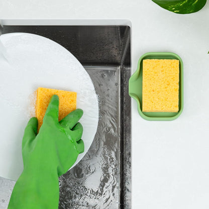 Zulay Kitchen Small Silicone Sponge Holder (4.9x3.3”) – Space-Saving Sink Organizer Tray for Sponge, Soap, Brush & More – Compact Non-Slip Dish for Kitchen & Bathroom (Jade Green)