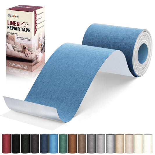 Linen Repair Tape 4x79 inch, Self Adhesive Fabric Patches, Linen Patch Tape Kit, Fabric Repair Tape for Couch Sofas, Headboards, Chairs, Pillows, Curtains, Couches - Blue