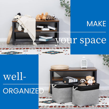 Bidtakay Storage Baskets Extra Large Baskets for Organizing Grey Rectangle Laundry Basket Linen Fabric Bins Set of 2 Clothes Baskets for Closet Shelves Hallway Bedroom Toy Organizer 17x12x15 In