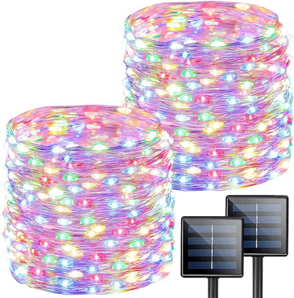 Multicolored Solar String Lights Outdoor Waterproof, 2-Pack Each 72FT 200LED Solar LED Fairy Lights Copper Wire 8 Modes Solar Twinkle Light for Garden Xmas Tree Party Wedding Decorations