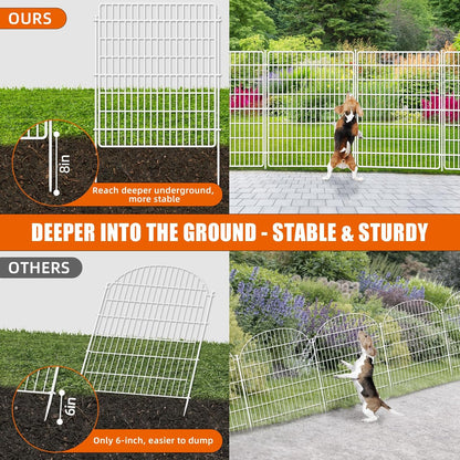 15 Panels No Dig Fence with Gate, 32 in(H) X 36 ft(L) Garden Decorative Fence Animal Barrier for Dogs, Rustproof Metal Garden Edging Border for Outdoor, Yard, Patio, Black, White