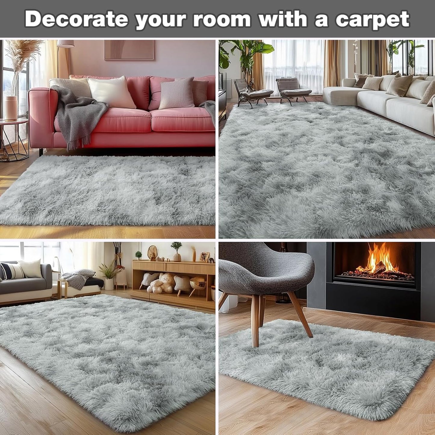 Rezutan Rugs for Living Room, Area Rug 4x6 Fluffy Rug Carpet, Soft Shaggy Modern Floor for Kids Boys Girls Bedroom, Plush Fuzzy Dorm Rug,Grey Tie-Dyed