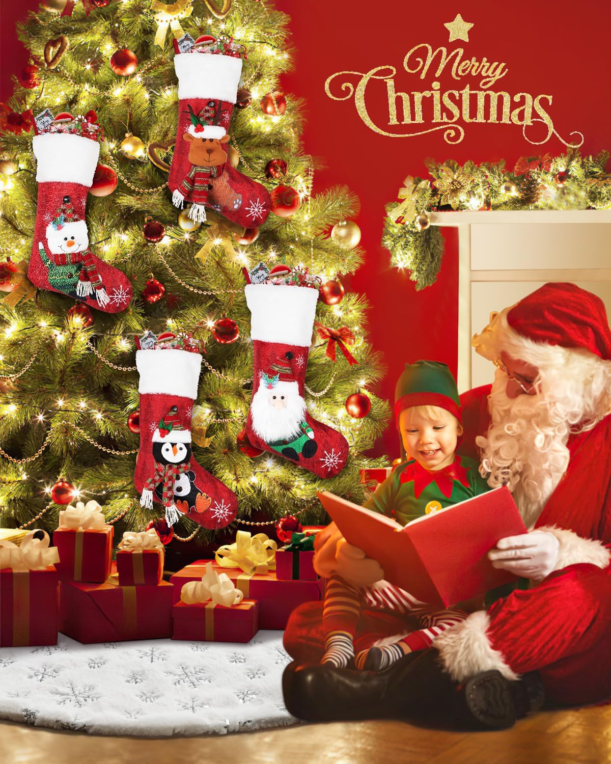 COOLWUFAN 48 Inches Christmas Tree Skirt for Xmas Tree Holiday Party Decorations White Plush Silver Sequin Snowflake (Silver)