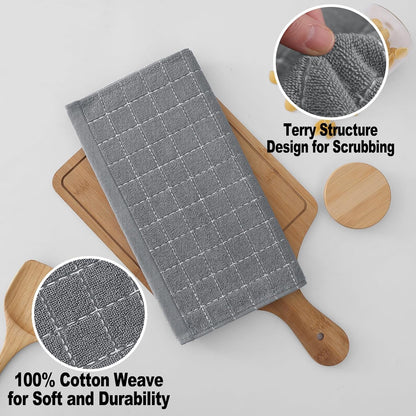 Homaxy 100% Cotton Terry Kitchen Dish Cloths, Ultra Soft and Absorbent Dish Towels for Kitchen, Suitable for Drying and Washing Dishes, 8 Pack, 12 x 12 Inches, Grey