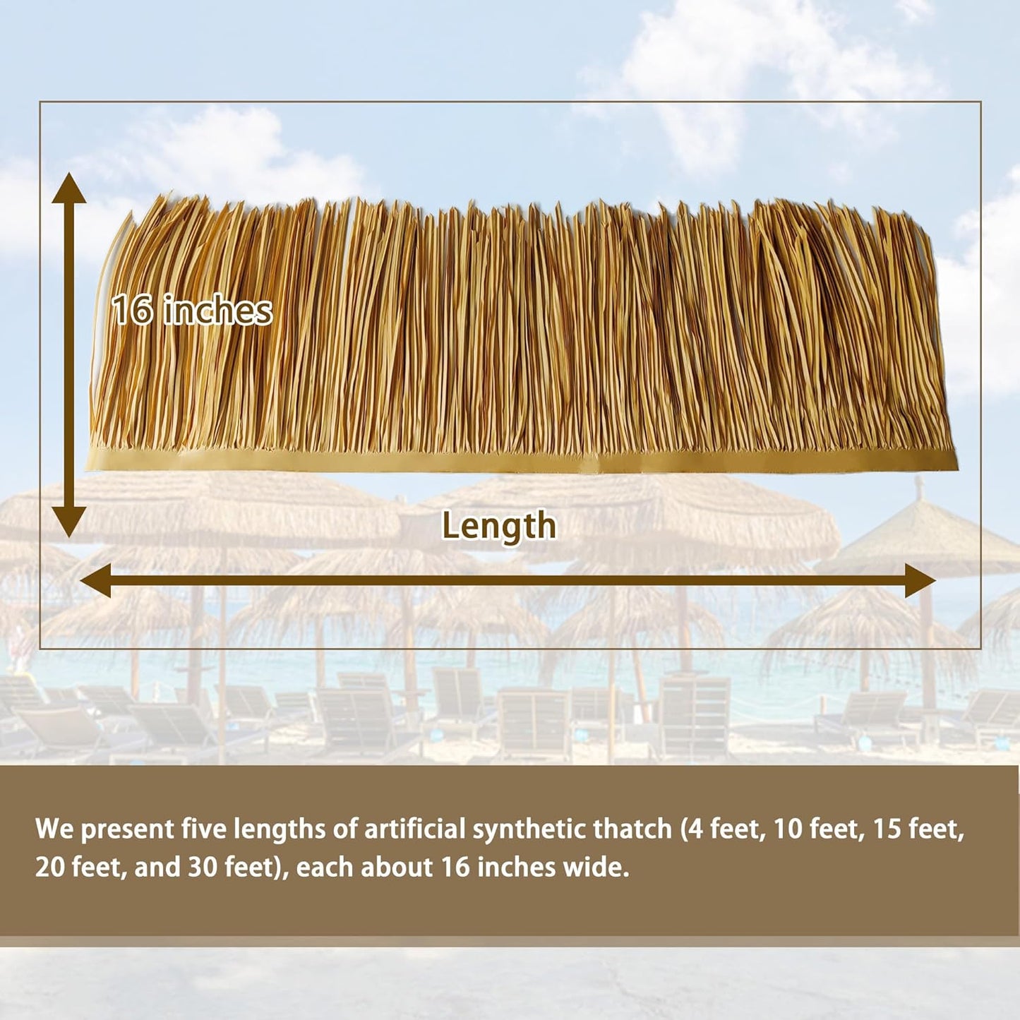 Premium Mexican Style Artificial Palm Thatch Roof Rolls. 5 Lengths, 2 Colors. Waterproof. Easy Install. Ideal for Tiki Bars, Parties, Gardens & Fences (4ft x 16in - Straw Yellow)