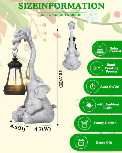 Solar Garden Statues Outdoor Decor- Yard Decorations for Patio, Balcony, Backyard, Lawn Ornaments - Elephants Figurines with LED Light- Unique Birthday House Warming Gifts for Women, Mom, Grandma