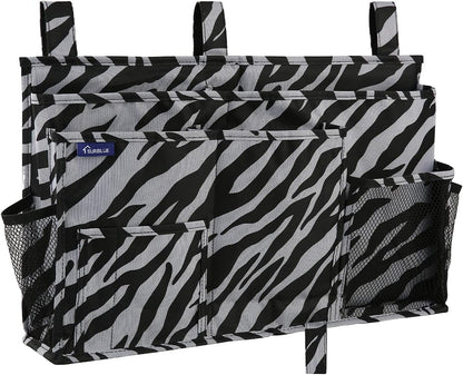 Surblue Bedside Caddy Hanging Organizer Storage Bag Pocket for Bunk, Hospital, College Dorm Rooms, Baby Bed Rails, Camp - 8 Pockets (Large, Zebra)