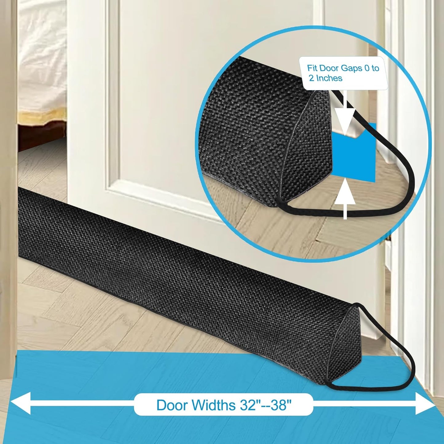 QUOLIX Triangle Under-Door Draft Stopper, 32" Noise Blocker, Weighted Weather Stripping, Gray Cotton & Polyester, Multi-Function Noise & Light Blocker, Black