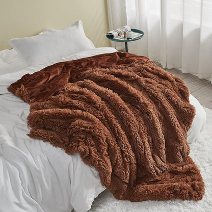 GONAAP Fuzzy Faux Fur Throw Blanket Queen Size Coffee Super Soft Cozy Plush Fuzzy Shaggy Blanket for Couch Sofa Bed (Coffee, Queen(90"x90"))