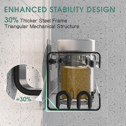 LUCYCAZ 2 Pack Wall Mounted Spice Rack with 16 Hooks, Spice Organizer Shelf for Stove Cabinet Pantry Door,Screw or Adhesive Spice Shelf Hanging Wall Spice Rack in Kitchen and RV (Black, 2 PACK)