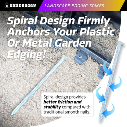 Sandbaggy 6 inch Galvanized Landscape Edging Spikes - Spiral Landscape Nails - 7 Gauge Steel - Great For Hard Rocky Soil - Also Great For Paver Edging, Artificial Turf, Landscape Fabric (1000, 6 inch)