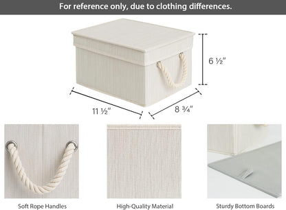 StorageWorks Storage Bins with Lids, Decorative Storage Boxes with Lid and Soft Rope Handles, Foldable Storage Baskets for Closet, Shelves, Stackable, Ivory and White, Medium, 3-Pack