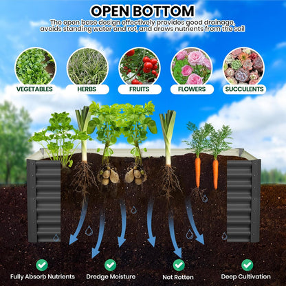 Galvanized Raised Garden Bed Outdoor, 2 Pcs 6x3x2FT Outdoor Large Planter Raised Beds Open Base with Safety Edge and Glove for Vegetables Flowers Ground Planter, Dark Gray