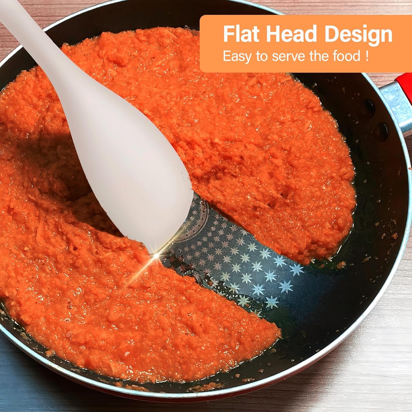 Large Silicone Cooking Spoon Set, 2 Pack Solid Slotted Spoon with Wooden Handle, Nonstick Silicone Kitchen Spoons for Cooking, Heat Resistan Spatula Set for Serving, Basting, Mixing (White)