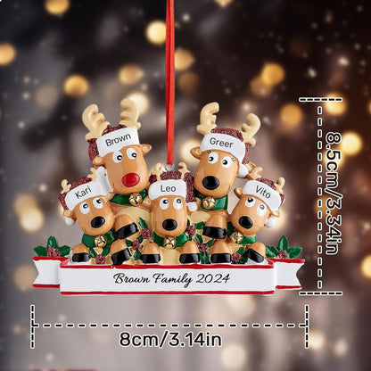 Personalized Christmas Ornaments 2025, Custom Reindeer Family Ornaments for Trees with Names, Handcrafted Christmas Deer Decorations for 2-8 Members, Meaningful Xmas Family of 5