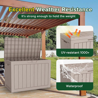 Vixzen 46 Gallon Resin Deck Box, Lockable Outdoor Storage Box for Patio Cushions Storage Furniture,Garden Tools, Pool Supplies, Weatherproof and UV Resistant,Grey