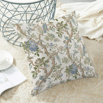 CXMEIFLY Chinoiserie Spring Pillow Covers 18 x 18 Inch Set of 2 for Blue Sage Green Vintage Flowers Bird Decor Throw Pillows Plant Farmhouse Outdoor Decorative Cushion Cases for Couch Bed Decorations