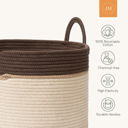 LA JOLIE MUSE Woven Basket Rope Storage Baskets - Large Cotton Organizer, Laundry Basket, Oatmeal, 40 Litres