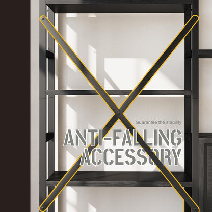 70 x70 Triple 5 Tier Book Shelf, Industrial Large Bookcase with Storage Cabinet, Tall Bookshelf with 14 Open Display Shelves Metal Frame Furniture for Living Room Bedroom Home Office Black