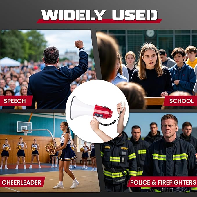 MyMealivos 50W Bluetooth Megaphone with Rechargeable Battery-Professional Bullhorn with Siren&240s Recording Supports USB/SD/3.5mm Aux-1600ft Range for Sports Police Emergency Outdoor Activities