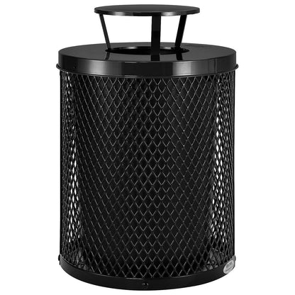Global Industrial Outdoor Diamond Steel Trash Can with Rain Bonnet Lid and Plastic Liner, 36 Gallon Capacity, Black, Thermoplastic Coating, 23-1/2" Diameter, 40-1/2"H