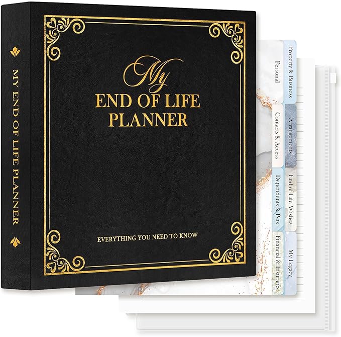 Lanpn End of Life Binder Organizer Death Planner 8.5"x11", Final Wishes & Estate Document Folder with 8 Dividers & 10 Letter Size Binder Pockets, When I Die Journal Before Death Life Plan Book, Black