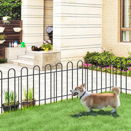 Metal Garden Fence 24 in H x 16 ft L, No dig Garden Border Yard Fencing, Dog Fence Outdoor Temporary Animal Barrier for Flower Bed Lawn and Patio, 8 Panels + 9 Stakes Black