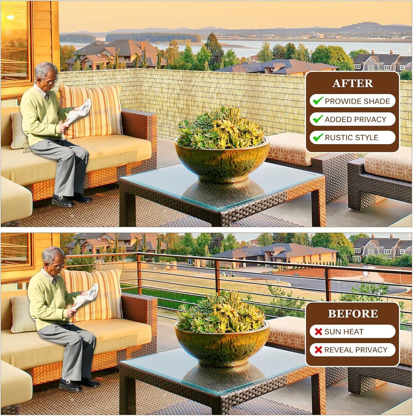 Natural Reed Fencing Rolls: Privacy Bamboo Fence 3/4/5/6ft High Roll Reed Screen, Decorative Bamboo Fencing for Outdoor Balcony Patio Garden Backyard,with Cable Zip Ties(Nature, 3.3x16.4ft)