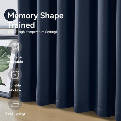 KangBang Navy Blue Blackout Curtains 96 Inches Long for Living Room, Pinch Pleat Room Darkening Black Out Drapes for Boys Playroom, Fashion Nautical Style Decor 2 Panels, 40”Wx96”L