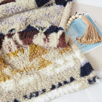 CASAAGUSTO Boho Sherpa Blanket,Teal Aztec Twin Blanket, Ultra Soft, Warm, Cozy, Plush, Thick Fleece Western Blanket for Couch, Bed, Sofa (Khaki 60 * 80 Inch)