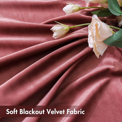 MIULEE Dusty Rose Pink Velvet Curtains Thermal Insulated Blackout Curtain Drapes for Bedroom Living Room Darkening 132 Inches Long Curtains Panels Rod Pocket Set of 2