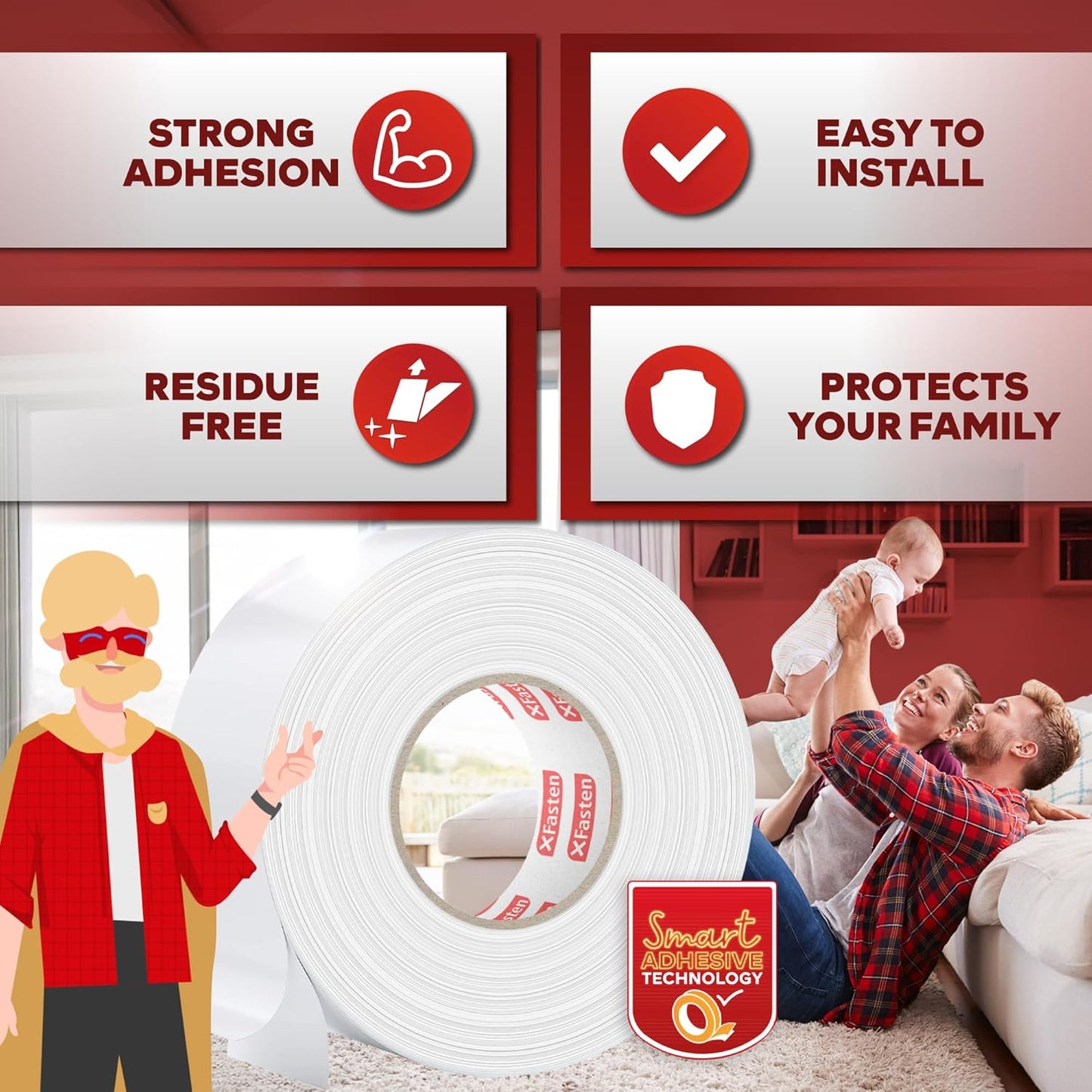 XFasten Double Sided Carpet Tape for Area Rugs, 4 Inch x 30 Yards – Heavy Duty Anti Slip Rug Grip Tape, Works as Rug Gripper, Residue Free, Wood Safe, Easy Removal for Hardwood and Laminated Floors