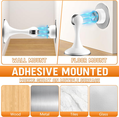 Crosize Magnetic Door Stoppers 4 Pack, Stainless Steel Door Catch for Wall and Floor Mounting, Door Holder Keep Door Open, No Drilling Door Stop with Adhesive Tapes, White