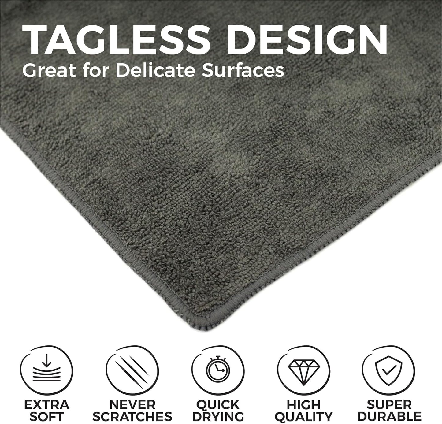 The Rag Company - All-Purpose Microfiber Terry Cleaning Towels - Commercial Grade, Highly Absorbent, Lint-Free, Streak-Free, Kitchens, Bathrooms, Offices, 300gsm, 10in x 10in, Grey (20-Pack)