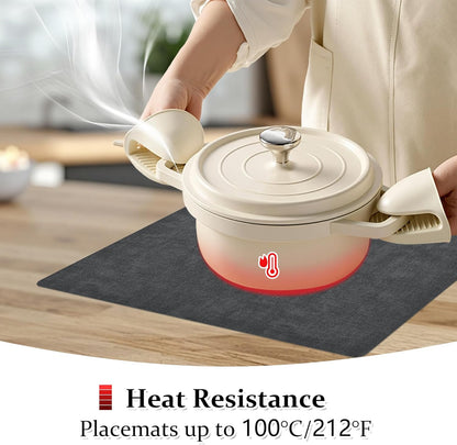 FROMHEART Faux Leather Placemats Set of 8–Waterproof,Heat/Oil Stain-Resistant PU Table Mat–Reversible,Non-Slip,Easy to Clean Place Mats for Kitchen,Dining,Indoor/Outdoor,(Dark Grey,11.8" x 17")