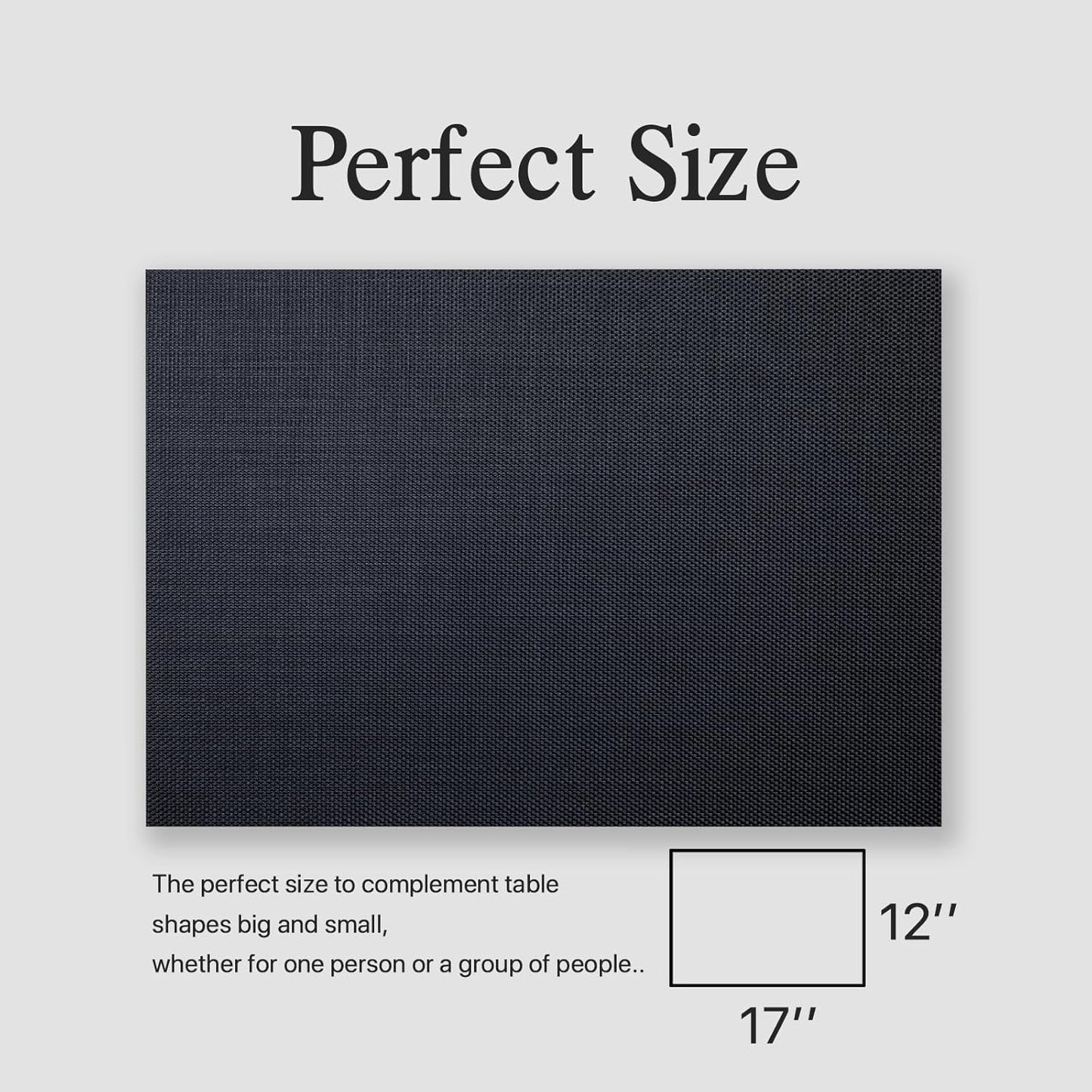 Placemats Set of 6 - Easy Clean Woven Vinyl Placemats for Dining Table, Indoor/Outdoor Place Mats, Washable PVC Table Mats（Black）