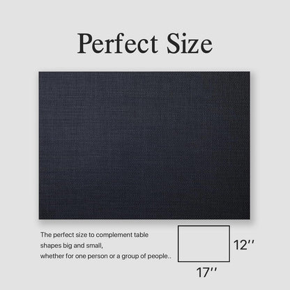 Placemats Set of 6 - Easy Clean Woven Vinyl Placemats for Dining Table, Indoor/Outdoor Place Mats, Washable PVC Table Mats（Black）