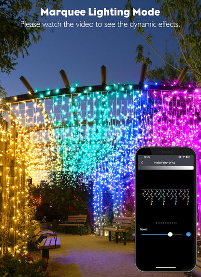 Brightown Smart Icicle Lights for Outside, 33Ft 304 LED RGB Smart Christmas Lights with 58 Preset Modes, App or Remote Control, Music Sync, Memory and Timer Function for Indoor/Outdoor Use