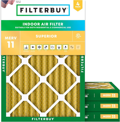 Filterbuy 24x28x2 Air Filter MERV 11 (MPR 1200) Allergen Defense Replacement (4-Pack), Electrostatic Pleated HVAC AC Furnace Filters, Made in USA (Actual Size: 23.50 x 27.50 x 1.75)