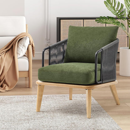 ANJ Accent Chair,Mid-Century Modern Reading Chair with Braid Armrests, Armchair for Living Room Bedroom Outdoor