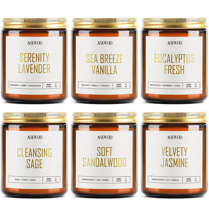 AOOVOO Candles Set - 6PC Scented Candles, Soy Candle, Aromatherapy Candle, Soy Wax Candle, Candle for Home Scented, Lavender/Vanilla/Eucalyptus/Sage/Jasmine/Sandalwood