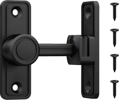 Barn Door Privacy Latch, 90°/180° Swing Slide Lock, Zinc-Alloy, Adhesive or Screw Mount, Interior Use for Bathroom/Bedroom/Closet/Shed, Includes Screws & Glue - Black