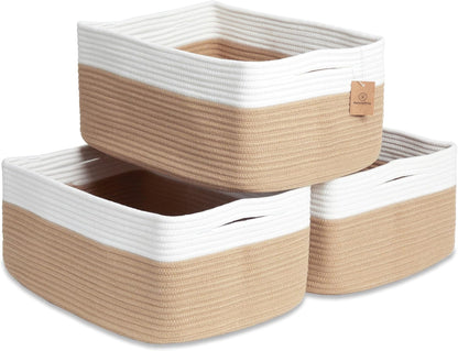 NaturalCozy Storage Baskets 16.8”x13”x7.6” Cotton Rope Woven Baskets for Organizing 3-Pack | Toy Storage Bins | Basket for Shelves, Laundry, Blanket, Clothes, Closet, Kitchen, Bathroom, Gifts