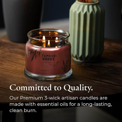 PartyLite Tamboti Woods Scented, Notes of Exotic Amber, Patchouli, Lavender & Green Moss, 13.2oz 3-Wick Jar Candle, 45 Hour Burn Time, Luxurious Fragrance, Perfect for Gifting